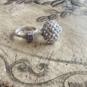Intricate Silver and Purple Women's Ring Duo